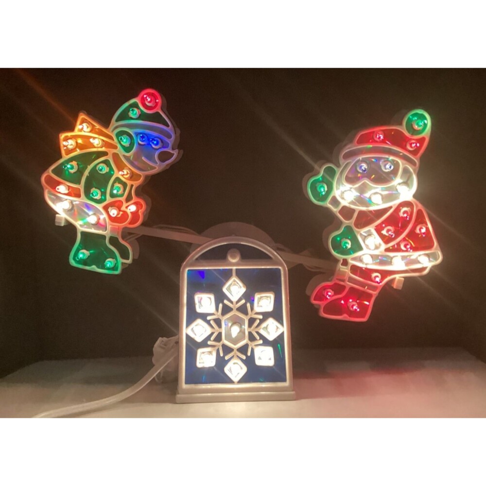 Animated Lighted  Santa Claus Elf Moving See-Saw Electric Works